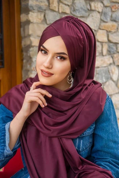 Vişne Çapraz Bantlı Hazır Şal ürün görseli