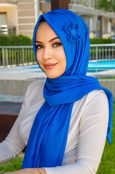 Saks Mavi Çiçekli Pratik Şal - Resim 2