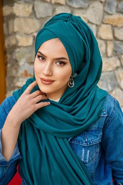 Parlement Yeşil Çapraz Bantlı Hazır Şal - Resim 3