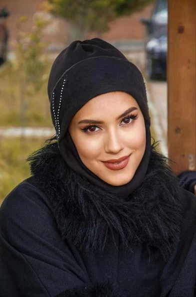 Siyah Taşlı Maskeli Bere - 3