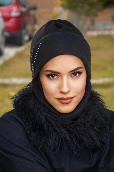 Siyah Taşlı Maskeli Bere - 2