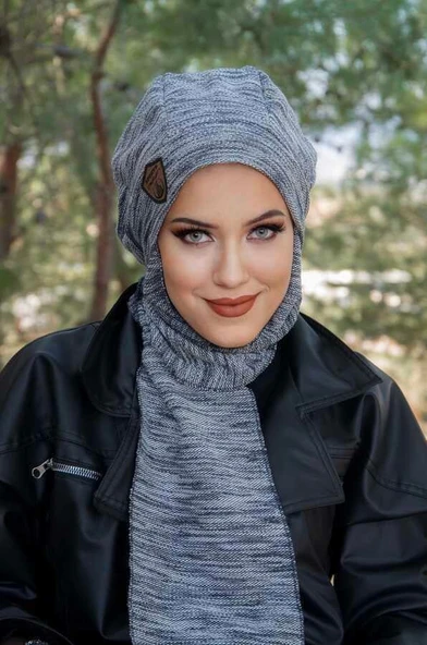 Lacivert Melanj Armalı Tesettür Bere - Resim 3