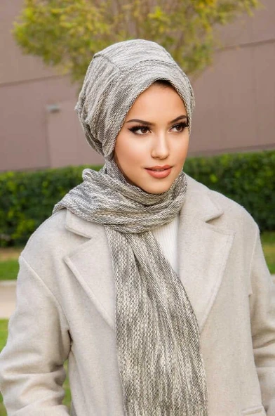 Siyah Ekru Tesettür Bere - Resim 3