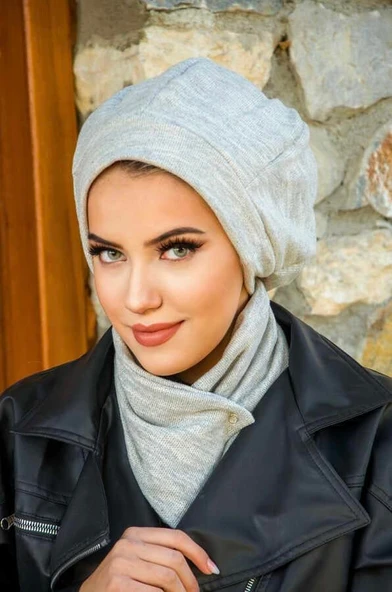 Gri Tesettür Bere Ve Etol Takım - Resim 2