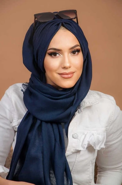 Lacivert  Büzgülü Hazır Şal - Resim 2