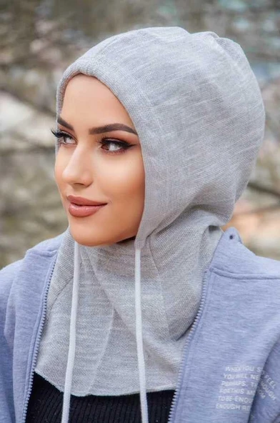 Gri Fitilli Bağcıklı Kapüşon Bone - Resim 3