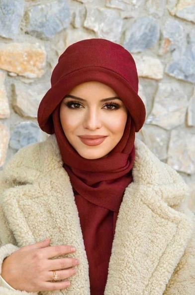 Bordo Atkılı Vintage Şapka - Resim 3