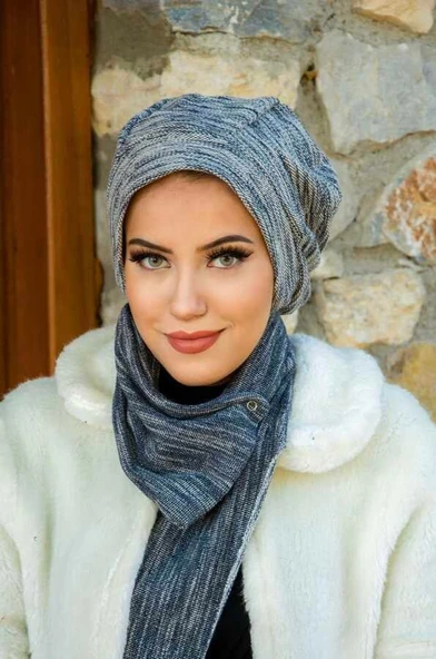 Kot Mavi Tesettür Bere Ve Etol Takım - Resim 3