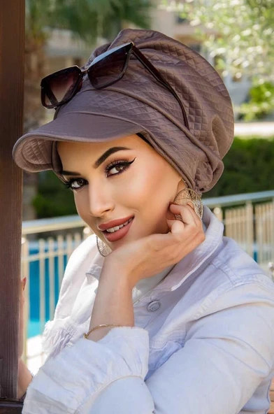 Vizon Kapitone Tesettür Şapka Bone - Resim 2