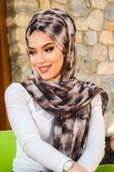 Kahve Vizon Batik Desen Hazır Şal - Resim 2