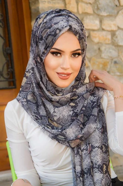 Siyah Bej Yılan Derisi Desen Hazır Şal ürün görseli