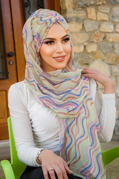 Soft Tonlamalı Geometrik Desen Hazır Şal - Resim 2