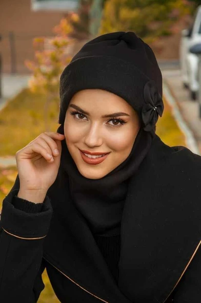 Siyah Çiçek Maskeli Bere - Resim 3