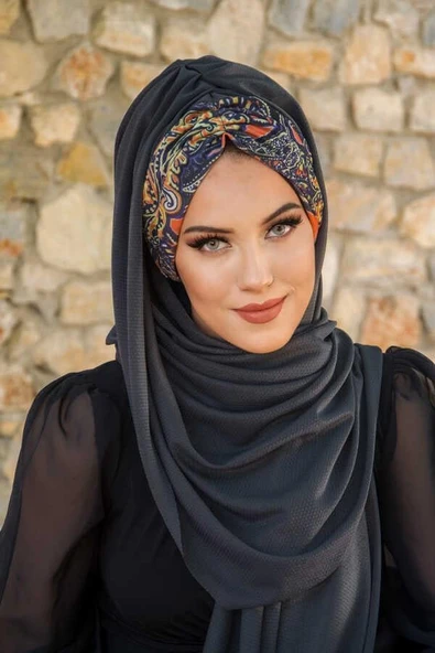 Füme Etnik Desenli Hazır Şal - Resim 3