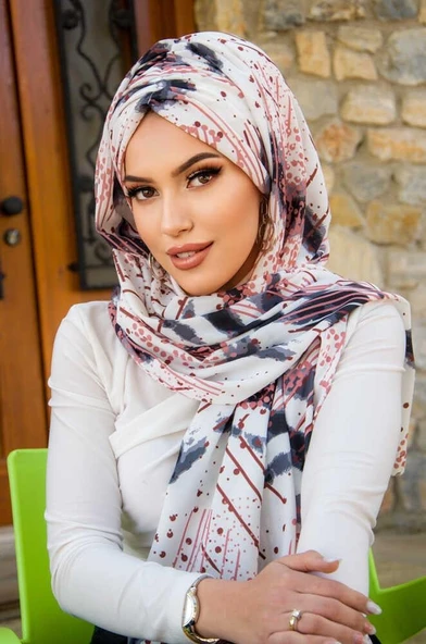 Beyaz Pudra Retro Desen Hazır Şal - Resim 2