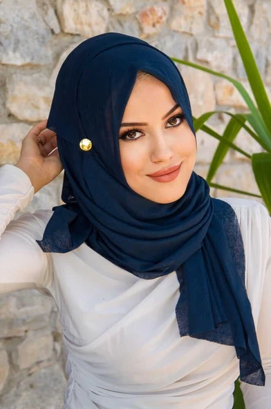 Lacivert Düğmeli Double Şal - 1