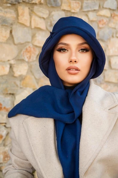 Lacivert Aksesuarlı Vintage Şapka - 3
