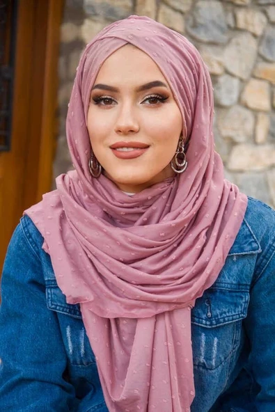 Pudra Ponpon Çapraz Bantlı Hazır Şal - Resim 2