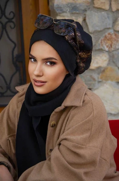 Siyah Bakır Garnili Tesettür Bere - Resim 3