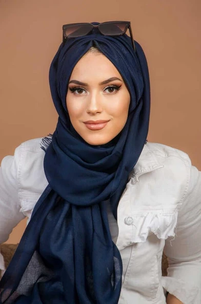 Lacivert  Büzgülü Hazır Şal - Resim 3