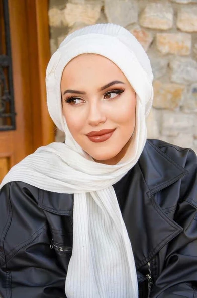 Beyaz Fitilli Fiyonklu Tesettür Bere - Resim 2