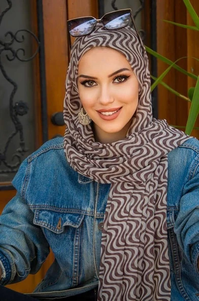 Kahve Taş Helezon Desenli Bone Hazır Şal - Resim 2