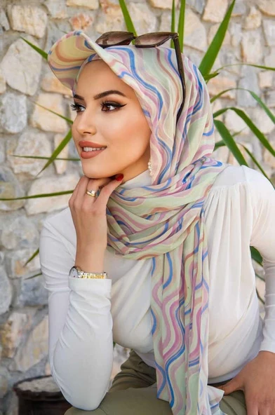 Soft Renkler Geometrik Desen Kepli Bandana Şapka Şal - Resim 2