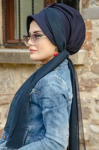 Lacivert Şapkalı Fularlı Şapka Bone ürün görseli