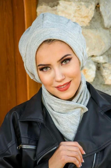 Gri Tesettür Bere Ve Etol Takım - Resim 3