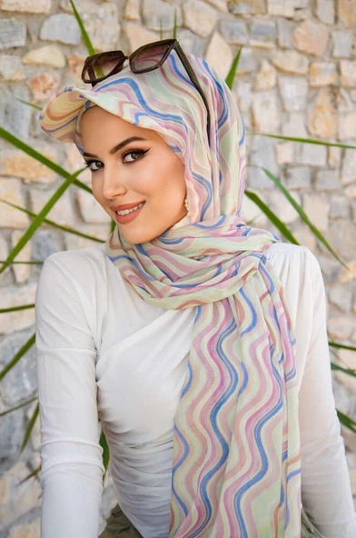 Soft Renkler Geometrik Desen Kepli Bandana Şapka Şal ürün görseli