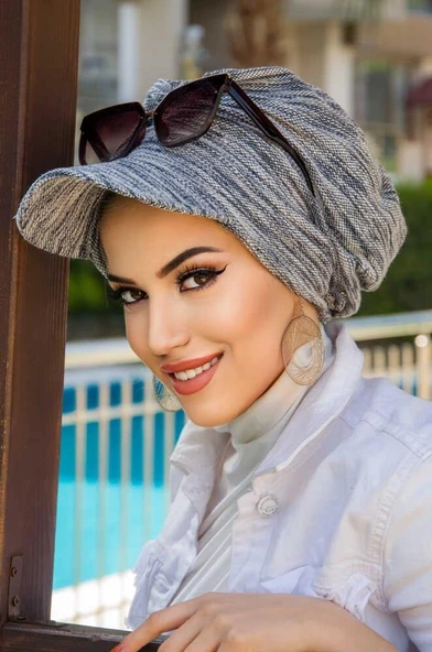 Kot Desen Tesettür Şapka Bone - Resim 2