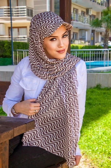 Kahve Helezon Desen Kepli Bandana Şapka Şal - Resim 2