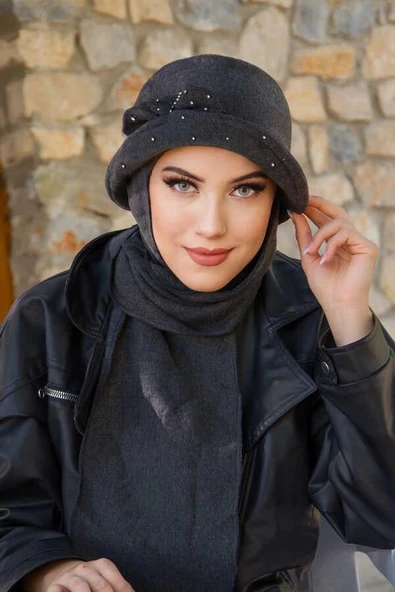 Antrasit Taş Detay Vintage Şapka - Resim 2