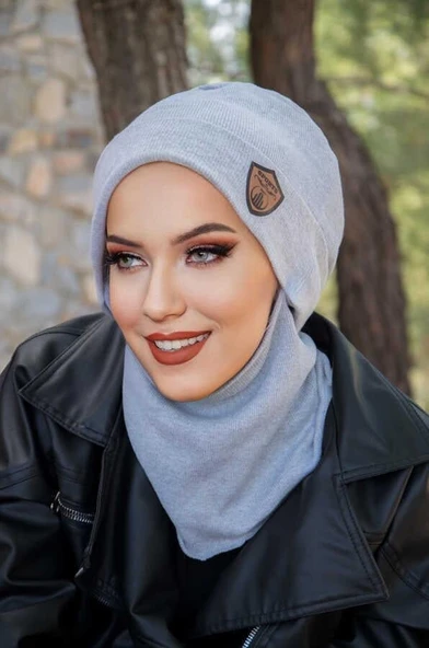 Açık Gri Armalı Maskeli Bere - Resim 2