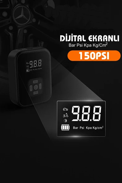 Akıllı 4000mAh Dijital Hava Kompresörü  150PSI Şarjlı Taşınabilir Lastik Şişirme Pompası - 3