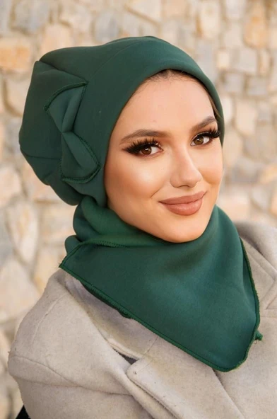 Zümrüt Fiyonklu Tesettür Bere Ve Etol Takım - Resim 3