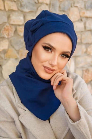 Lacivert Fiyonklu Tesettür Bere Ve Etol Takım - Resim 2