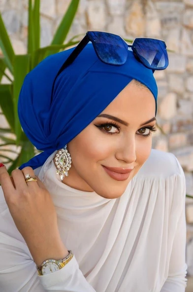 Saks Mavi Çapraz Bantlı Deniz - Havuz Bonesi ürün görseli