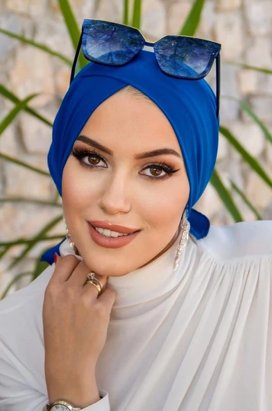 Saks Mavi Çapraz Bantlı Deniz - Havuz Bonesi - Resim 2