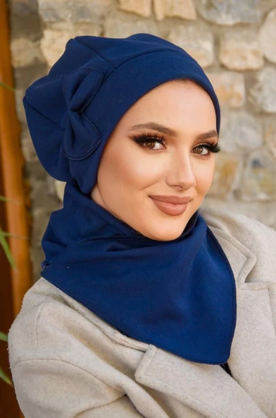 Lacivert Fiyonklu Tesettür Bere Ve Etol Takım - Resim 3
