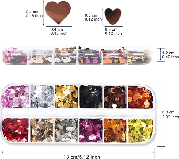 Metalik Renkli Kalpler Tırnak Süsleme Folyo Pulları Mix Nail Art - Resim 5