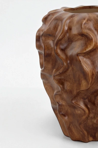 Serenité Ahşap Dalgalı Sarmaşık Desenli Seramik Vazo (18x25.5 cm) - Resim 4