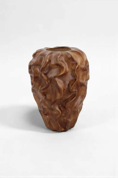 Serenité Ahşap Dalgalı Sarmaşık Desenli Seramik Vazo (18x25.5 cm) - Resim 3