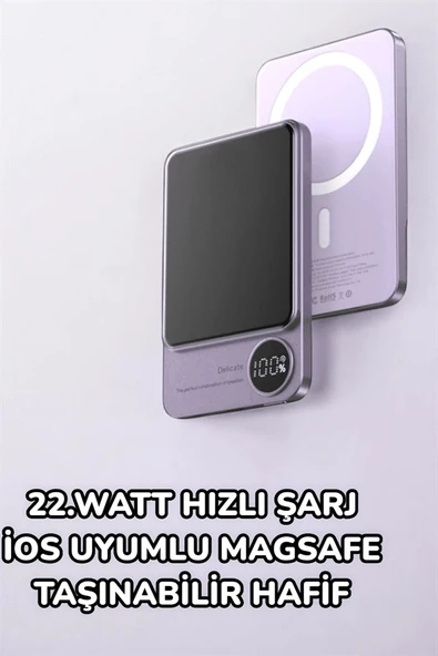 iOS Uyumlu 22.5W Hızlı Şarj Magsafe Powerbank Dijital Göstergeli 10.000 mAh - Resim 3
