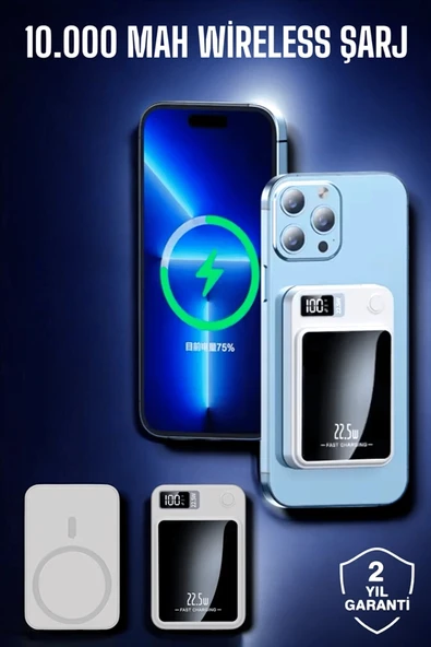 22.5W Magsafe Kablosuz Şarjlı Powerbank Dijital Ekran ve Hızlı Şarj - Resim 2