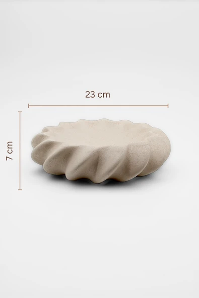 Fjora Bej Dokulu Bohem Seramik Obje Tabak (23x7 cm) - Resim 4