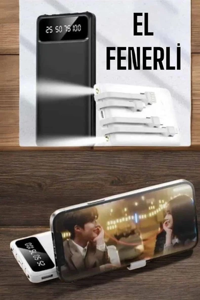 20.000 Mah Led Işıklı LCD Ekran USB Girişli Type-C Lightning Powerbank - Resim 5