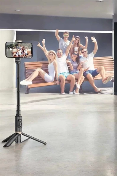Selfie Çubuğu Tripod Kumandalı Telefon Tutucu Siyah - Resim 3