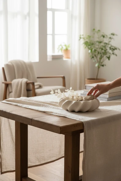 Fjora Bej Dokulu Bohem Seramik Obje Tabak (23x7 cm) - Resim 2