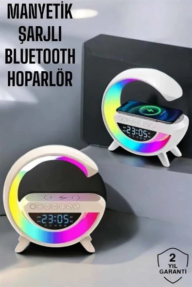 Bluetooth Hoparlör 15W Kablosuz Hızlı Şarj LED Gece Lambası - Resim 2